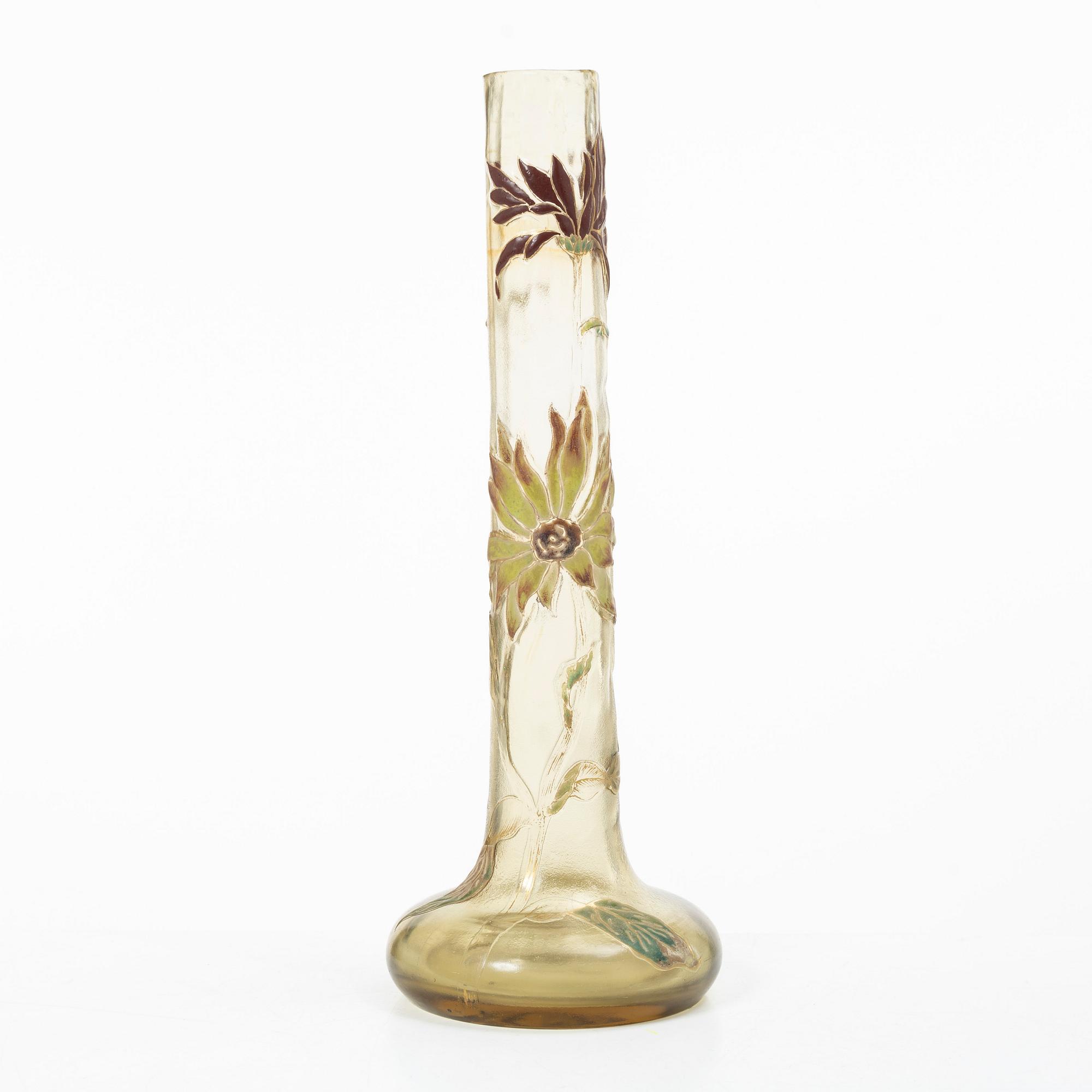 Emile Gallé, an etched and enamelled Art Nouveau glass vase, Nancy, France.