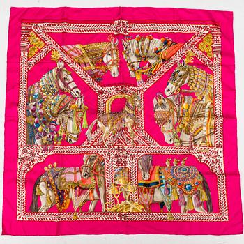 HERMÈS La danse du Cheval Marwari Silk Scarf with two Scarf Rings.