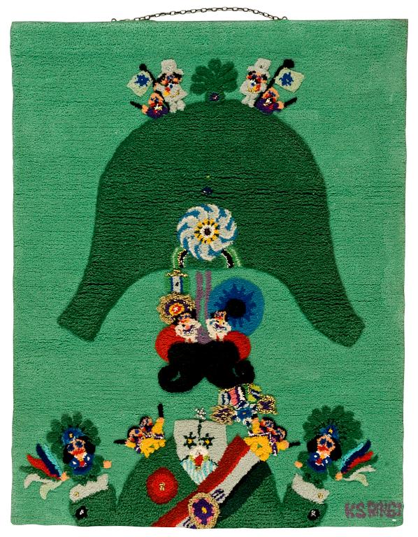 BILDMATTA. "Grön General". Tuftad och reliefklippt. 128 x 99,5 cm. Signerad KS  RINGI.