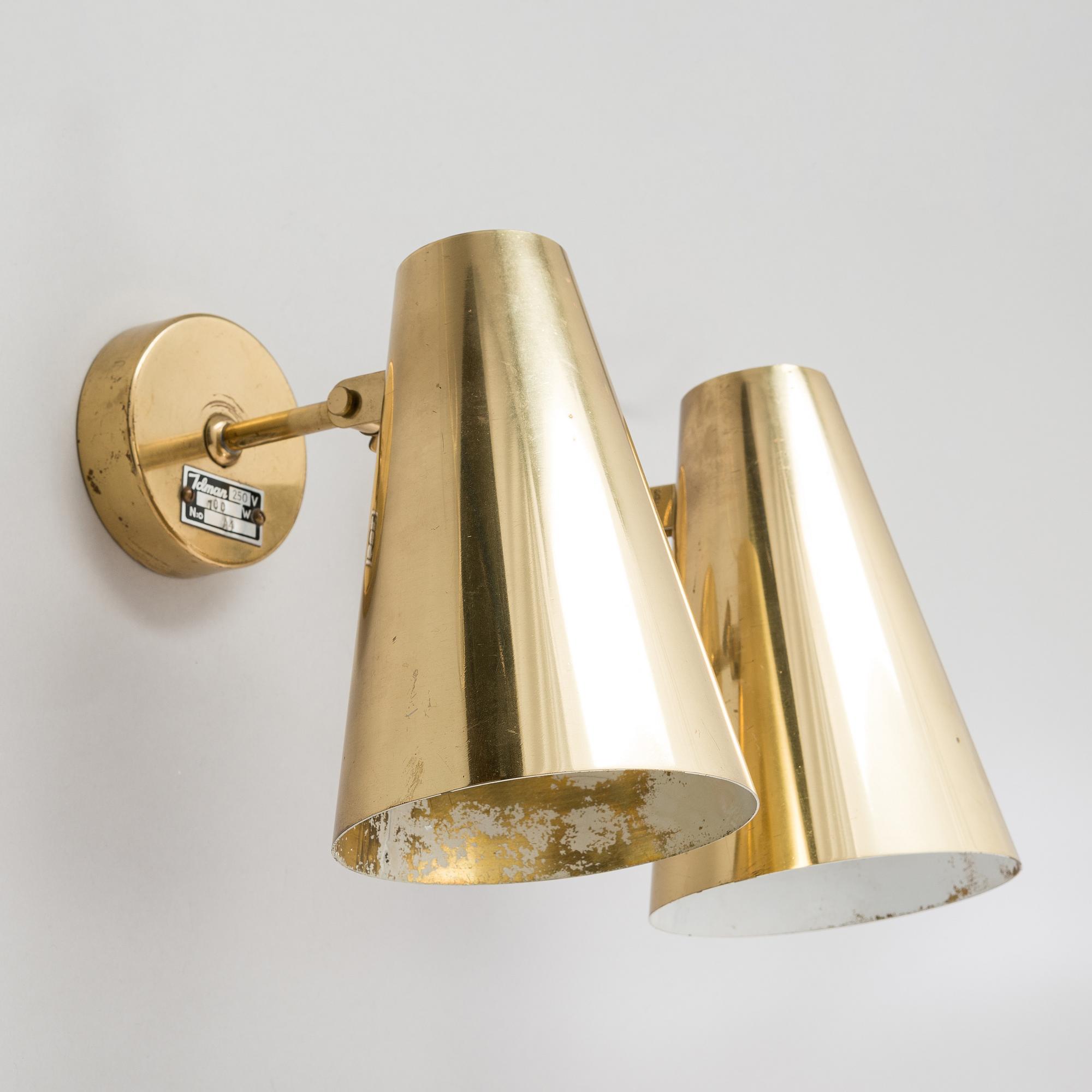 PAAVO TYNELL, a pair of mid-20th century 'A 4' wall lights for Idman.