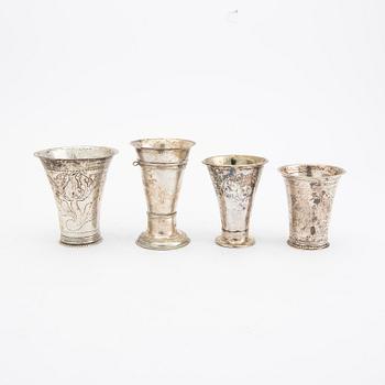 A set of four Swedish 18th/19th century silver  beakers, total weight 214 grams.