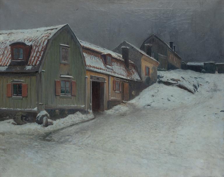 Johan Kindborg, Winter Scene from Bengt Ekehjelmsgatan, Södermalm, Stockholm.