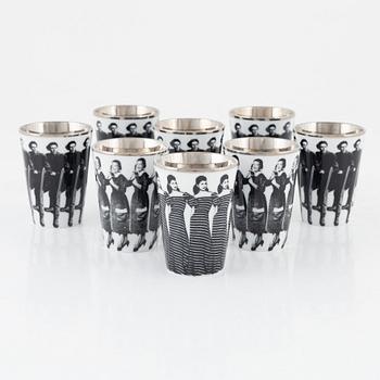 Åsa Lindström, snapsglas 8 st, porslin, Rörstrand, 2000-tal.