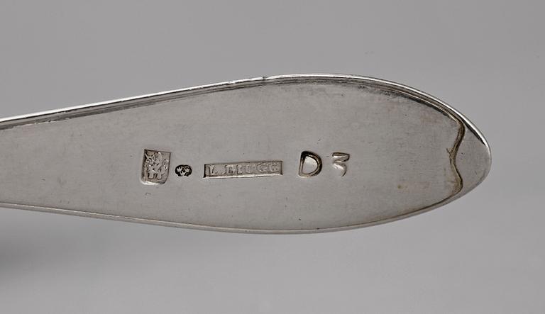 RESEBESTICK I ETUI, 4 delar, silver, Lars Biugg, Jönköping, 1810. Tot ca 270 gram.