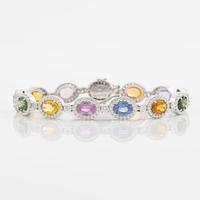 Bracelet 18K white gold set with oval-cut multicoloured sapphires and brilliant-cut diamonds.