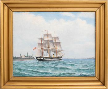 Okänd konstnär 1900-tal, Fregatt vid Kronborg.