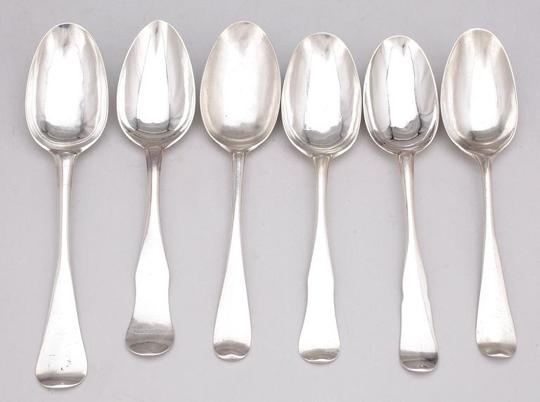 MATSKEDAR, 6 st, silver, bl a Lorenz Vick, Ulricehamn, 1773. 1700-tal. Totalvikt ca 285 gram.