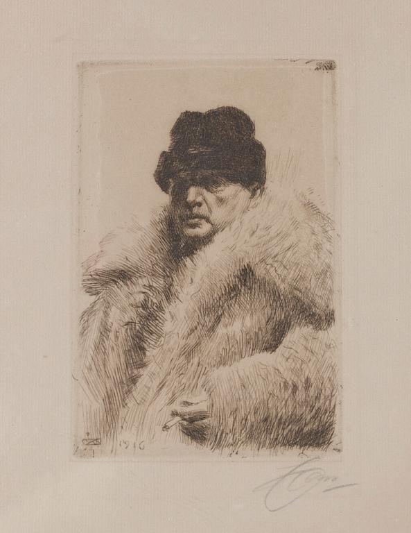 Anders Zorn, "Självporträtt i vargskinnspäls".