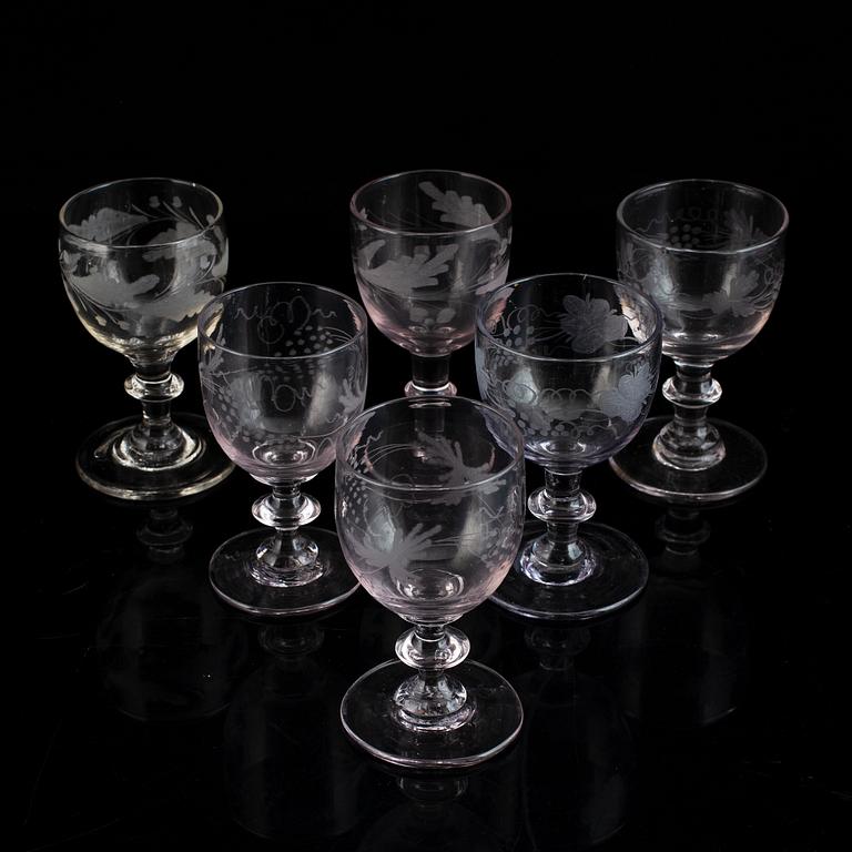 Six similar wine glasses, mid 19th century.