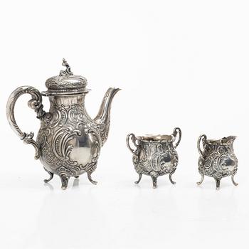A three-piece rococo-style silver coffee service, GEWE, Malmö, 1955.