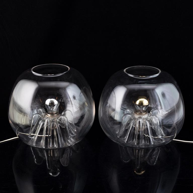 Olle Alberius, a pair of clear glass table lamps for Orrefors, Sweden,