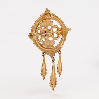 Otto Roland Mellin, A 14K gold brooch/pendant "Memory" with cultured pearls and an amethyst. Kalevala Koru, Helsinki 199.
