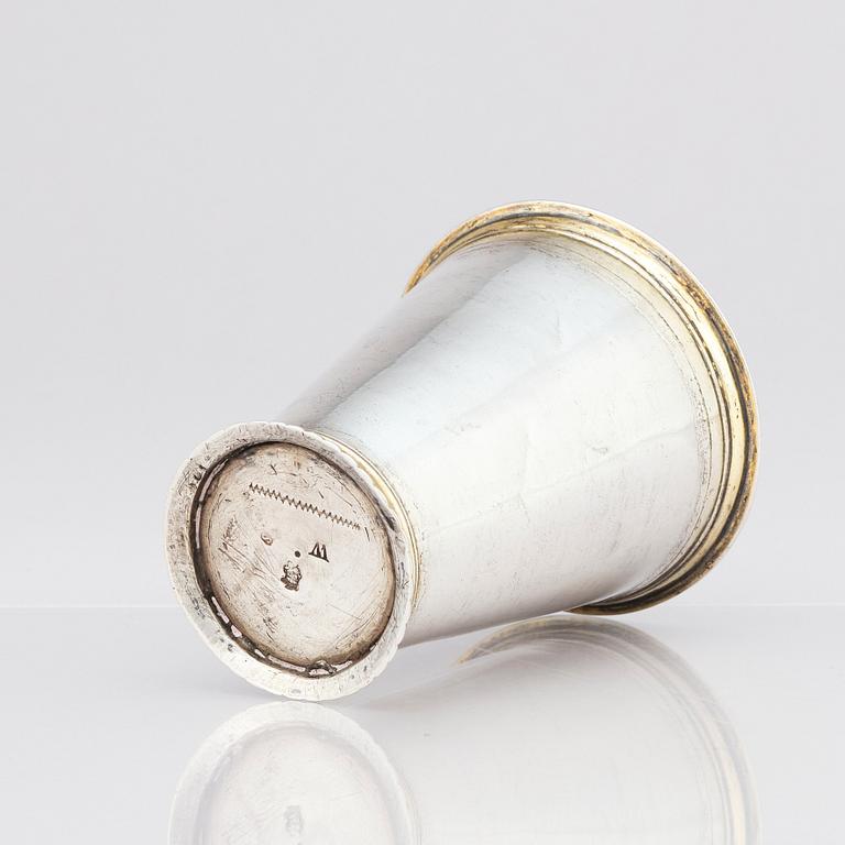 A Swedish early 18th Century parcel-gilt silver beaker, marks of Erik Bengtsson Starin, Stockholm 1709.