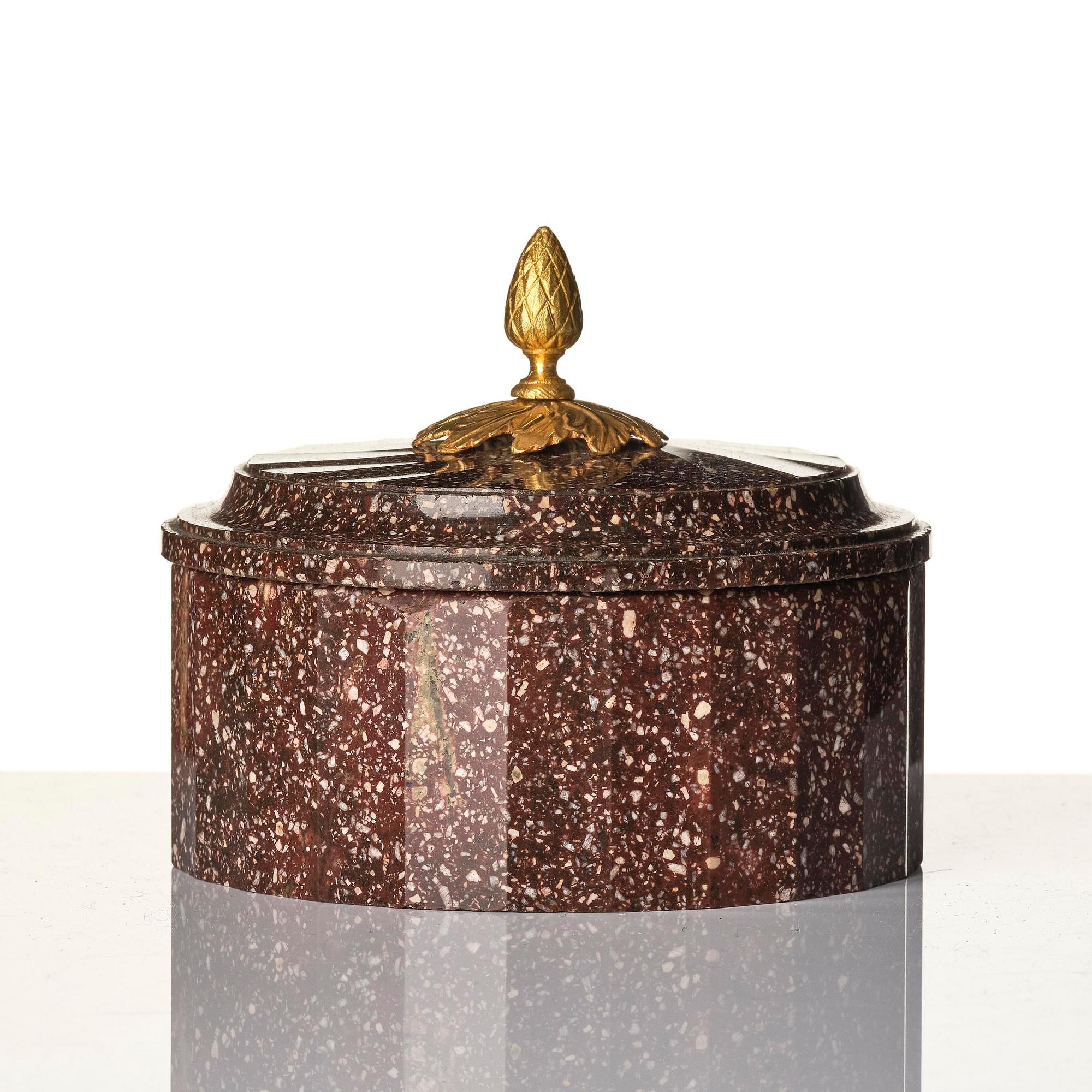 An Empire 'Blyberg' porhyry butter box from Älvdalen, Sweden, early 19th century.