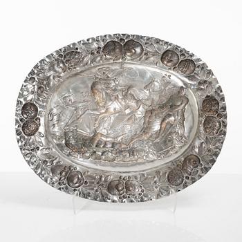 A Baroque style silver serving dish, pseudo marks, possibly Hanau, circa 1900.