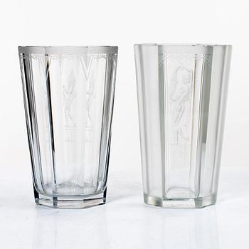 Emil Weidlich, vaser, 2 st, Elme glasbruk, 1930-tal.