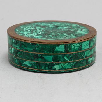 An early 20th century malachite and brass box.