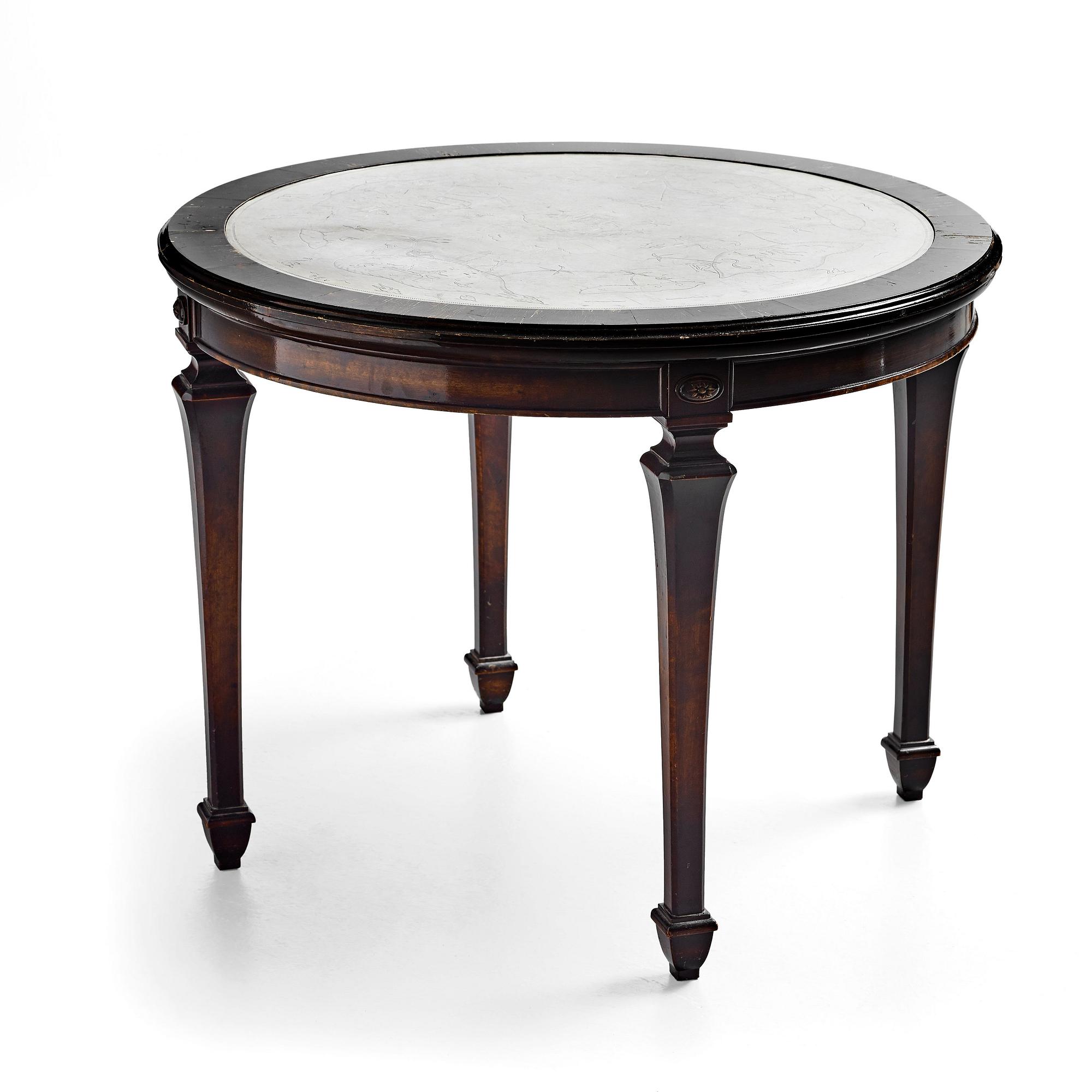 A Nils Fougstedt engraved pewter top table, Svenskt Tenn, Stockholm 1926.