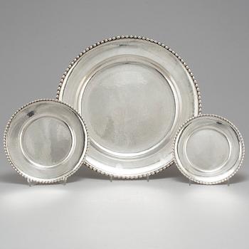 THREE silver trays by CG Halberg Stockholm 1933-41.