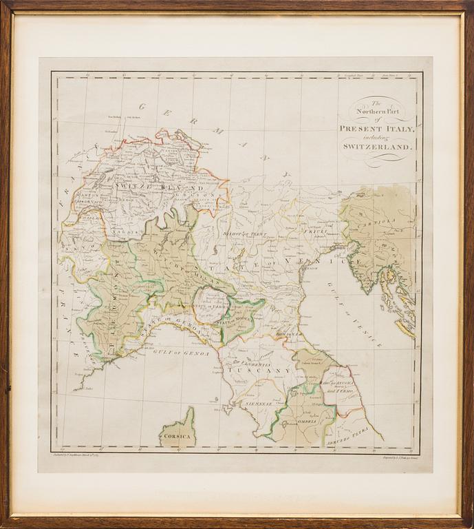 KARTOR, 2 st, handkolorerade 1700-tal.