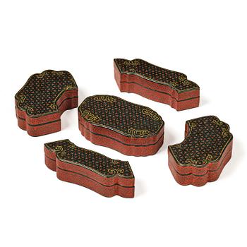 A fine carved lacquer box and cover with tianqi lacquer inset boxes and covers, Qing dynasty, Qianlong (1736-95).