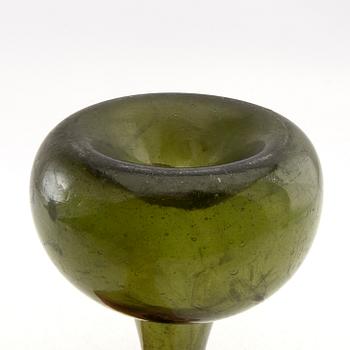 A green glass bottle, possibly Henrikstorps glass manufactory, 18th century.