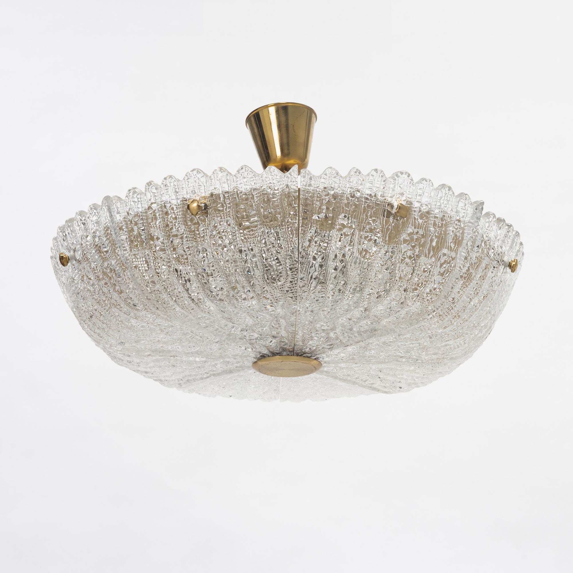 Carl Fagerberg, a glass and brass ceiling light, Orrefors.