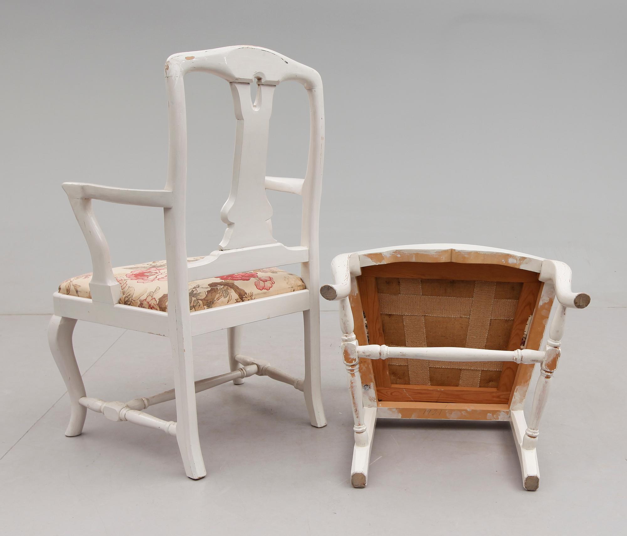 KARMSTOLAR, 1 par, rokokostil, 1800-/1900-tal.