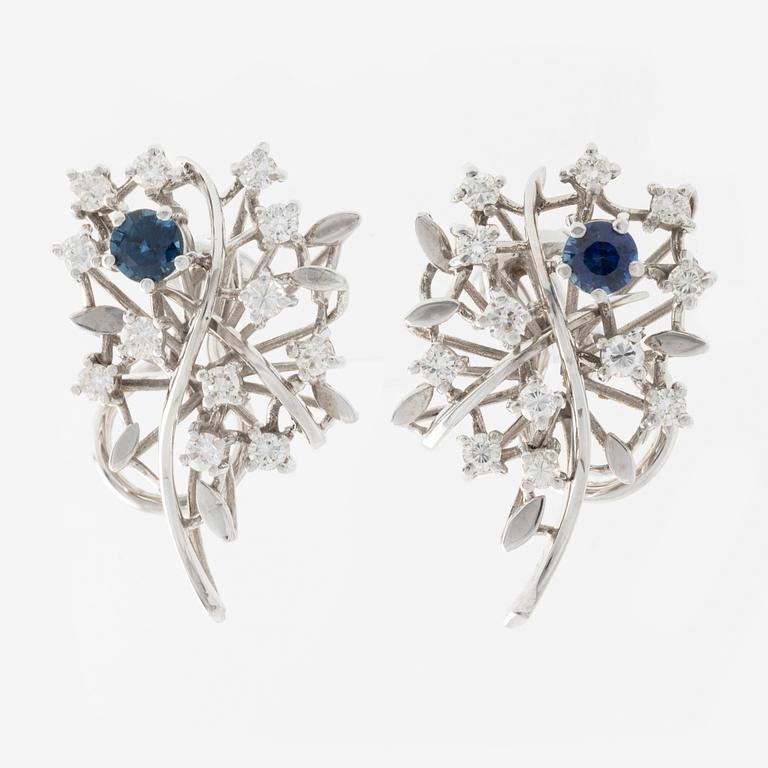 Earrings, a pair, with sapphires and brilliant-cut diamonds.