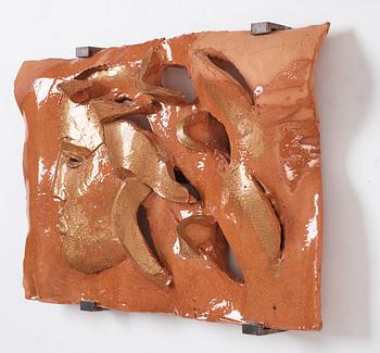 Hertha Hillfon, a ceramic wall sculpture of a face in profile, Atelier Hertha Hillfon, early 1990s.