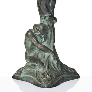 Alice Nordin, bordslampa "Natt och Morgon", Herman Bergmans Konstgjuteri, Stockholm, jugend, 1900-talets början.