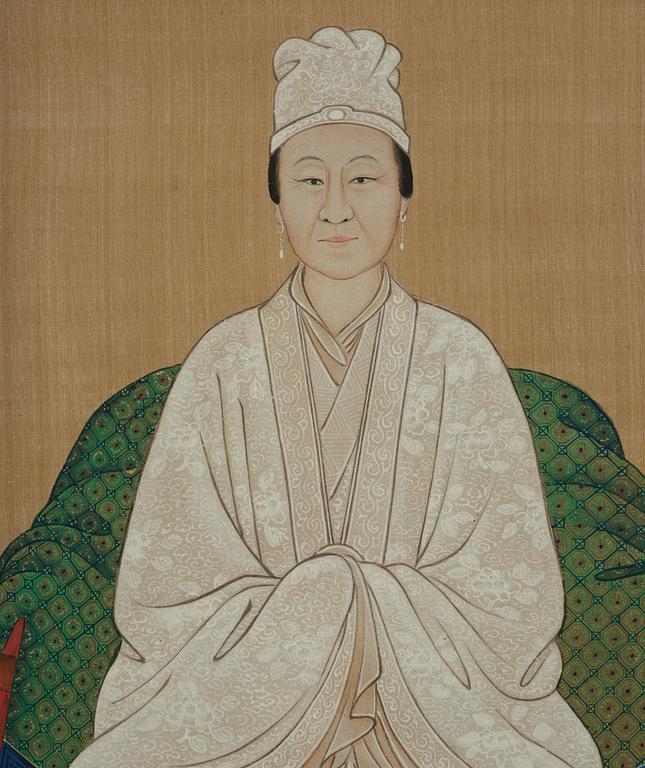 A pair of Thai ancestors portraits, around 1900.