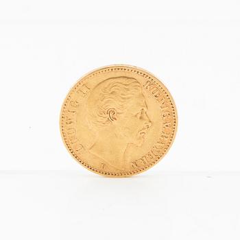 Gold coin 20 Mark 1873 German Empire (Bavaria) Ludwig II.