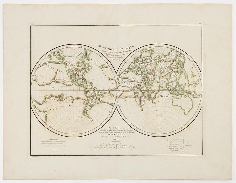 Karta, kolorerad, P.G. Chanlaire & E. Mentelle, Frankrike, 1779.