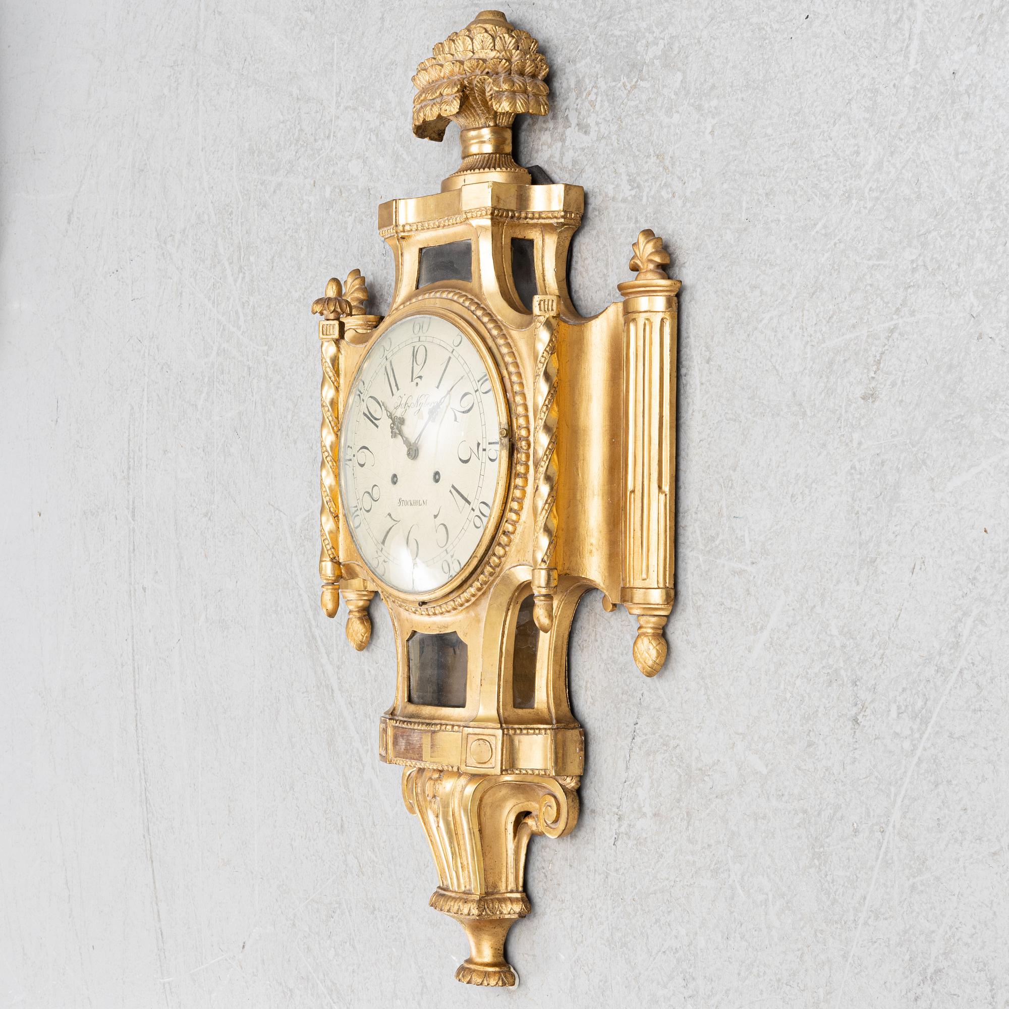 A Gustavian wall clock, by Johan Nyberg (master in Stockholm 1787-1801).