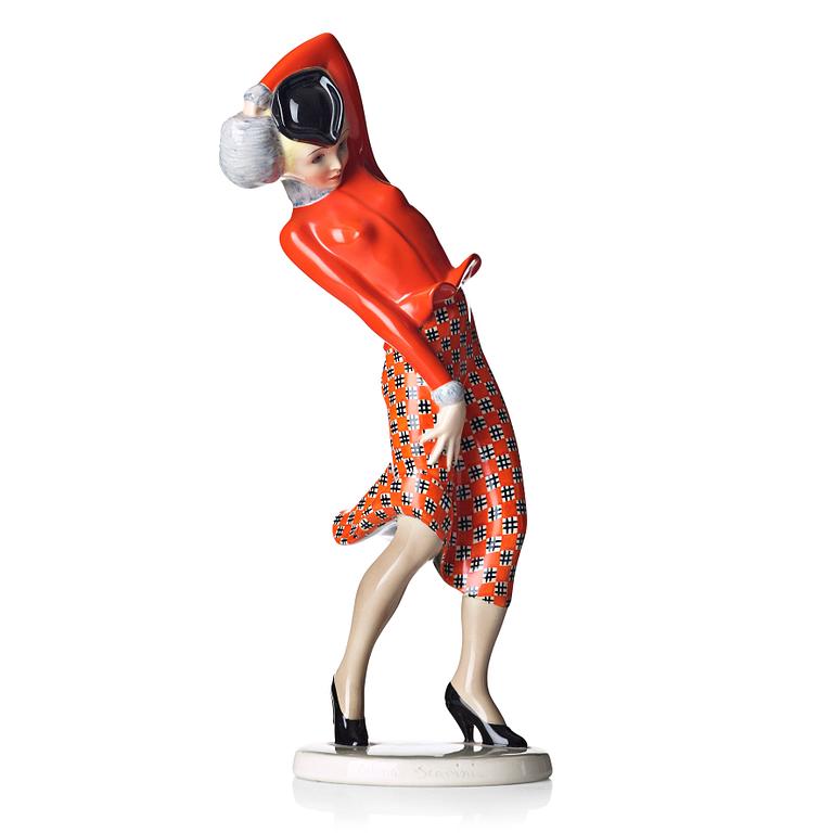 Helen König Scavini, a "Colpo di vento", n. 363, creamware figure, Lenci, Italy 1930's.