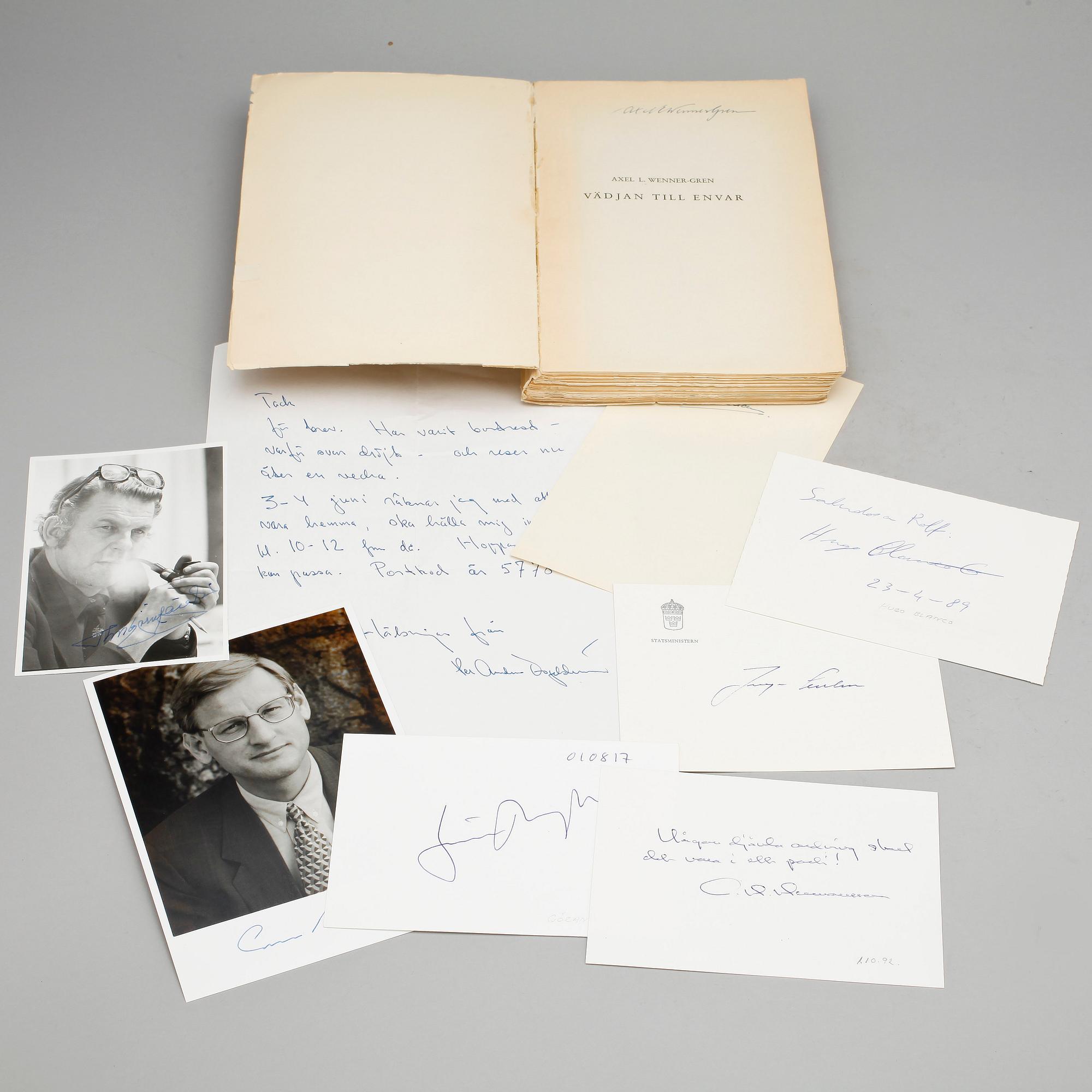 AUTOGRAFER, 9 st, bla C.H. Hermansson, Axel Wenner-Gren och Carl Bildt, egenhändiga.