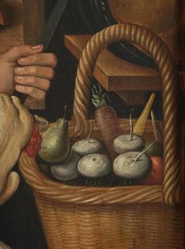 Joachim Beuckelaer, circle of/follower of, Kitchen scene with Jesus in the house of Martha and Mary in the background.