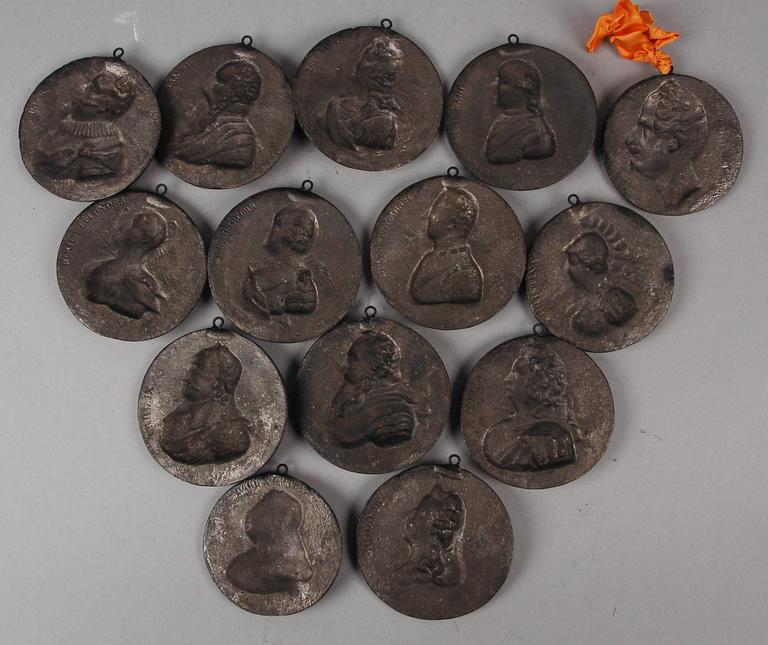 REGENTLÄNGD, 14 st medaljonger, gjutjärn, Sverige 1800-tal.