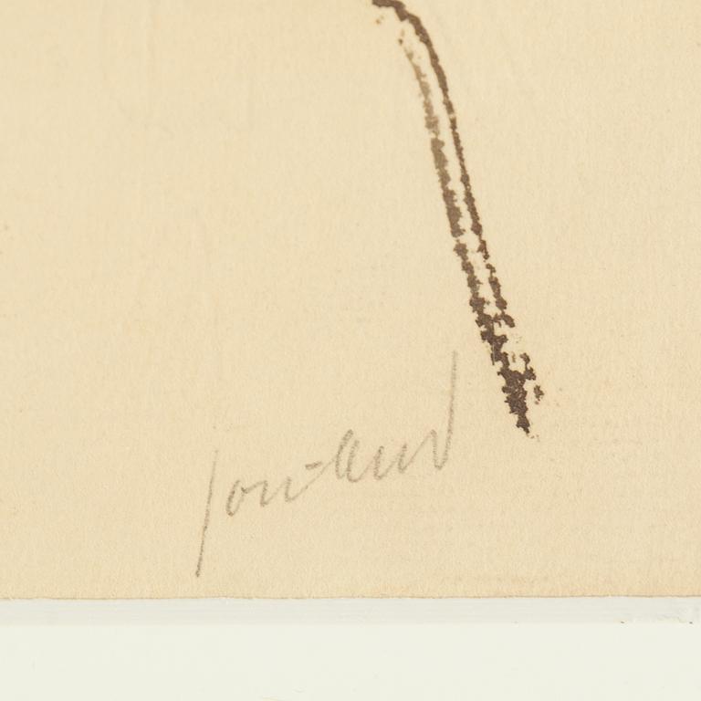 JOHN JON-AND, 2 works, ink and red crayon on paper, one signed, one signed with stamp.