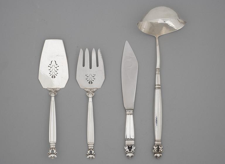 Johan Rohde, bestickuppsättning "Konge/Acorn", 133 delar, Georg Jensen, Köpenhamn efter 1945.
