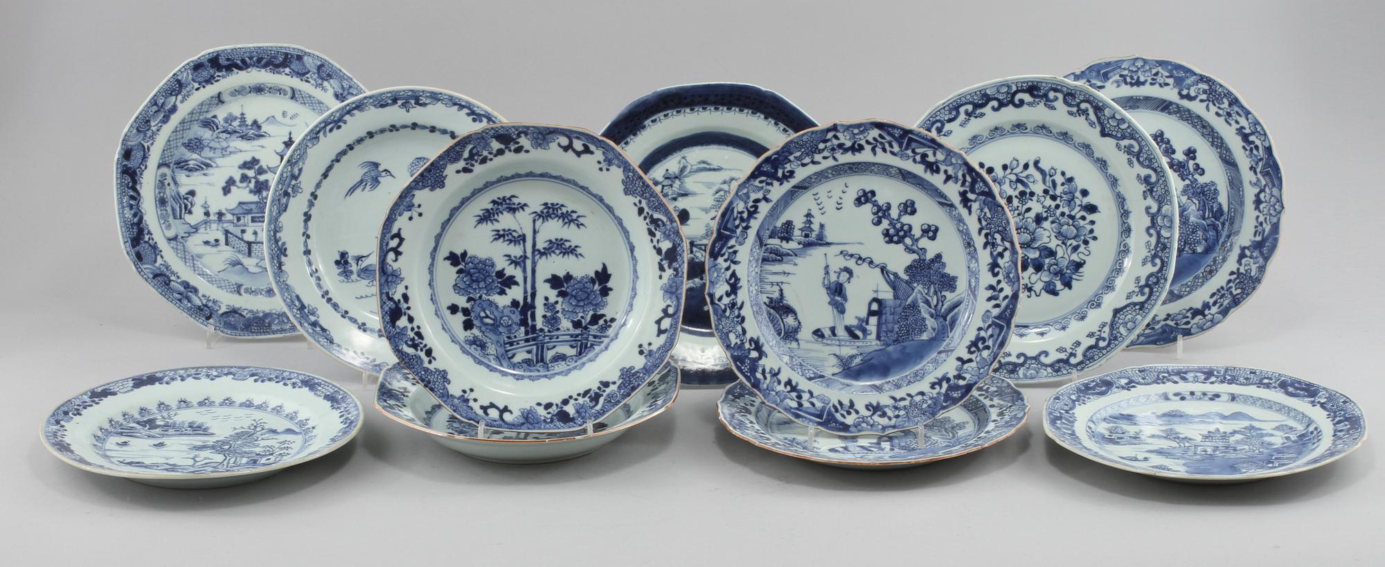 TALLRIKAR, 11 st, porslin, Kina, 1700-tal.