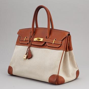HERMÈS, a 'Birkin 35' leather and canvas bag from 2001.