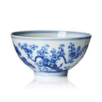 1074. A blue and white 'three friends of winter' bowl, Qing dynasty, Guangxu mark and of the period (1875-1908).