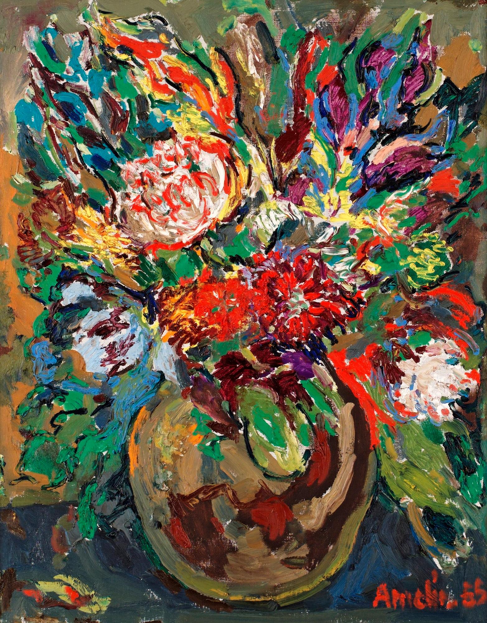 Albin Amelin, Blomsterstilleben i kruka. - Bukowskis