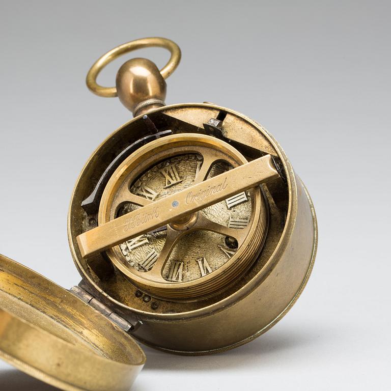 KONTROLLUR, mässing. S.k. nattvaktsur.  "Johannes Bürk Original", 1800-talets slut.