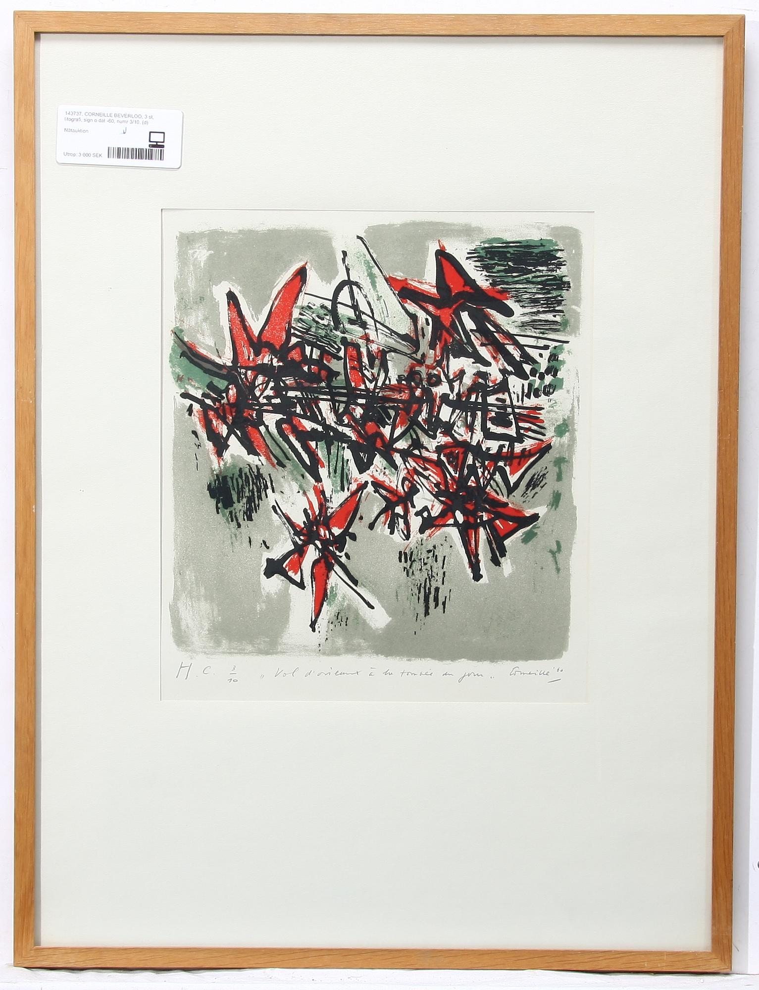 CORNEILLE BEVERLOO, färglitografier, 3 st, sign o dat -60, numr 3/10.