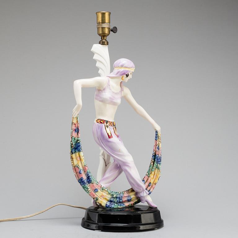JOSEF LORENZL, an "Odaliske" creamware figure/table lamp, for Goldscheider, Wien, model 5613.