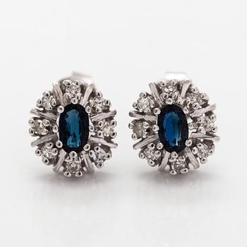 Earrings, faceted sapphires, 8/8-cut diamonds, 14K white gold.