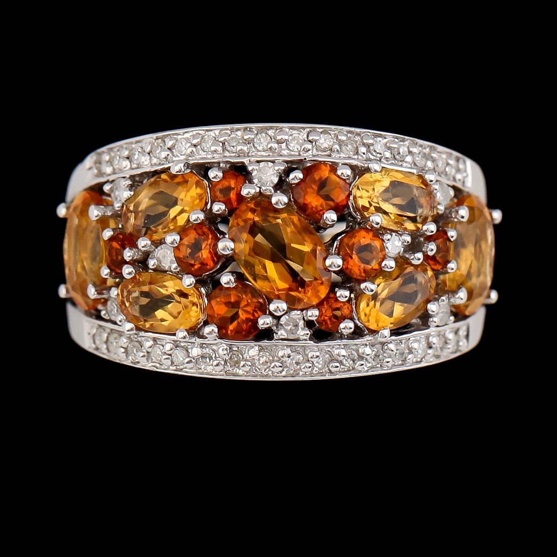 RING, 10K vitguld, diamanter 0.18 ct samt citriner.